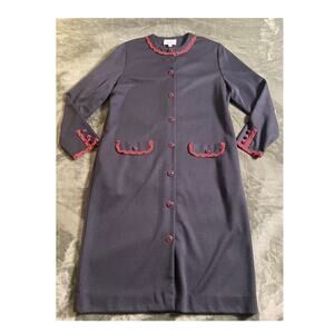 Vintage Brownstone Studio New York Midi Dress SZ 14 black with red contrast trim